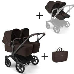 Bugaboo Combi Kinderwagens|Tweelingwagens * Tweeling Kinderwagen Donkey 6 Compleet Black - Cocoa Brown Bruin